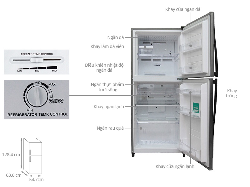 Tủ lạnh 191 Lít Toshiba S19VUP(TS), 2 cánh, ngăn đá trên
