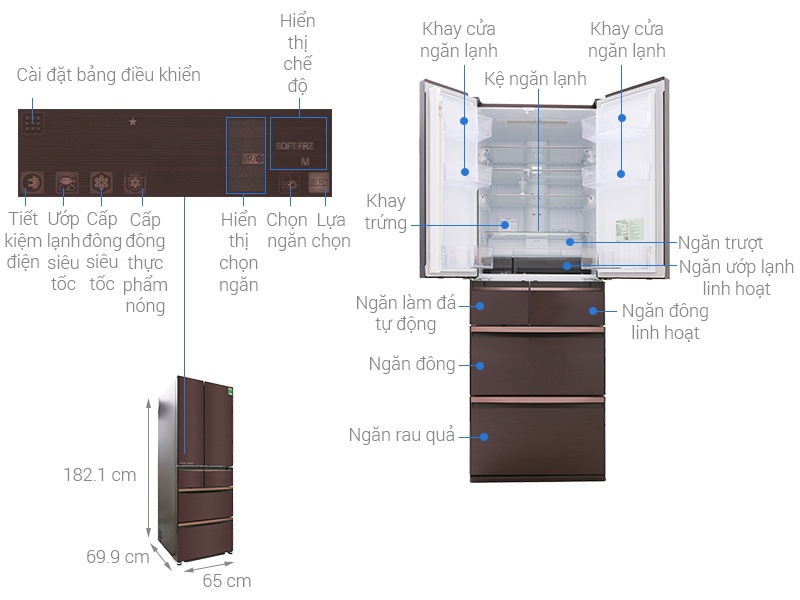 Tủ lạnh 6 cánh Mitsubishi Electric MR-WX53Y-BR-V - 506 Lít
