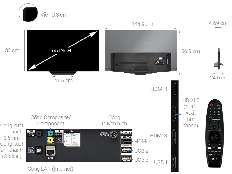 Smart Tivi OLED LG 65 inch 65B9PTA, 4K UHD, HDR