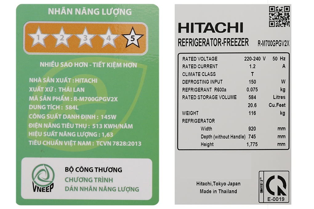 Tủ lạnh SBS 3 cánh HITACHI R-M700GPGV2X (MIR) - 584 Lít ( Mặt Gương)