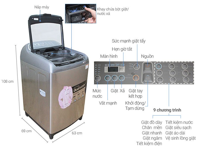 Máy giặt 14 Kg Samsung WA14J6750SP/SV Activ Dualwash