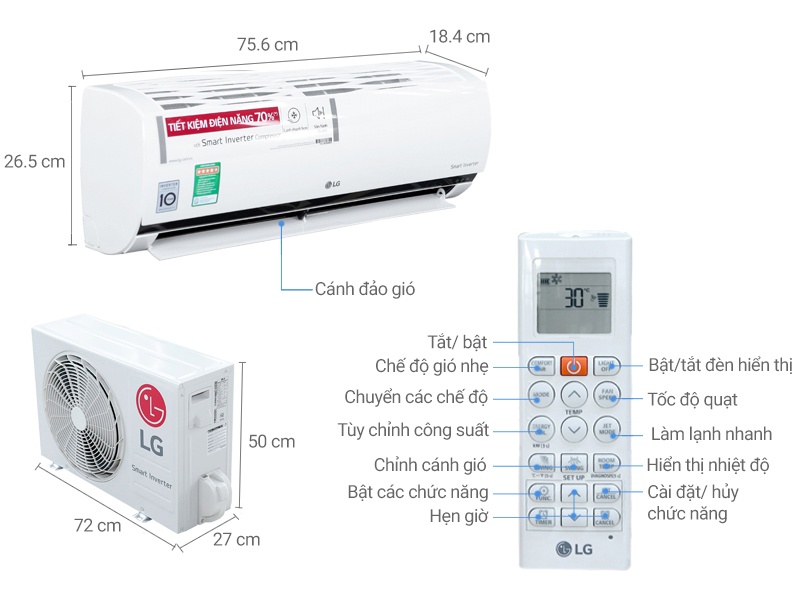 Điều hòa 1 chiều Inverter LG V10ENE - 9.000BTU