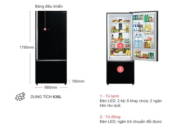 Tủ lạnh Hitachi R-B505PGV6(GBK) - 415 lít Inverter