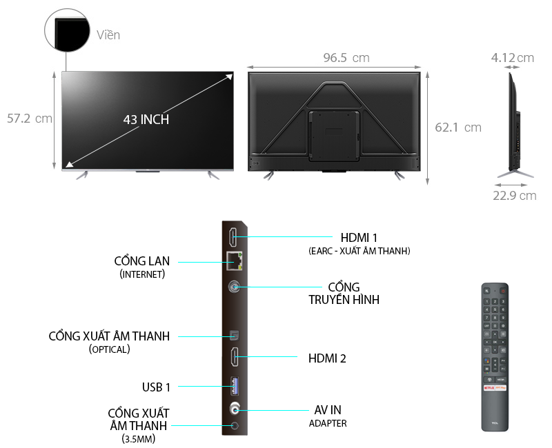 Smart Tivi TCL 4K 43P725 43 inch UHD
