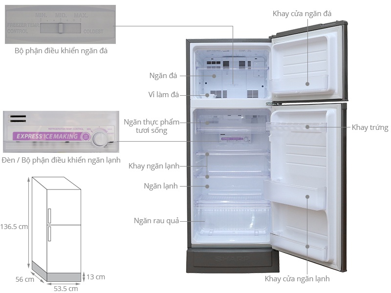 Tủ lạnh Sharp SJ-18VF4-WMS - 180 Lít