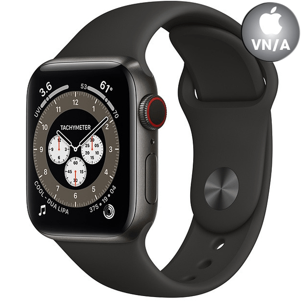 Apple Watch 6 40mm (4G) viền thép đen - Dây cao su Đen Chính hãng (M06X3VN/A)