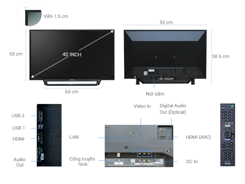 Internet Tivi Sony 40 inch 40W650D, Full HD, MXR 200Hz