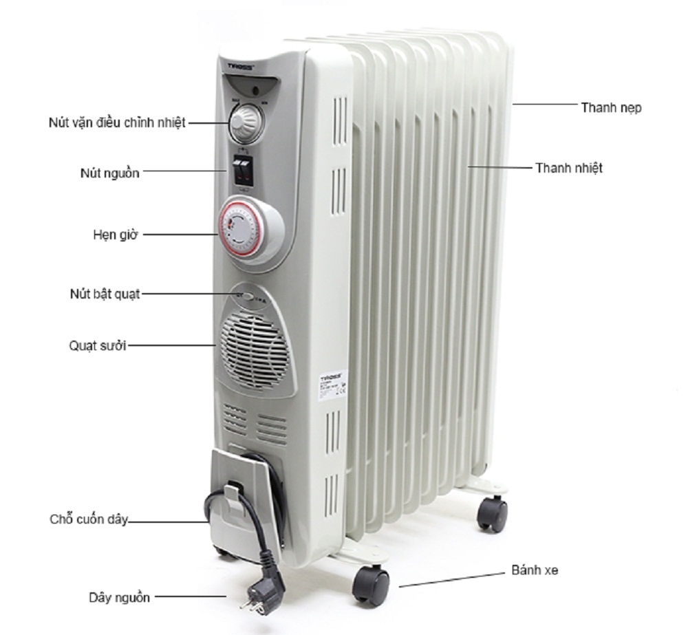 Máy sưởi dầu Tiross TS-920 11 thanh Quạt thổi, Có giá phơi, Hẹn giờ