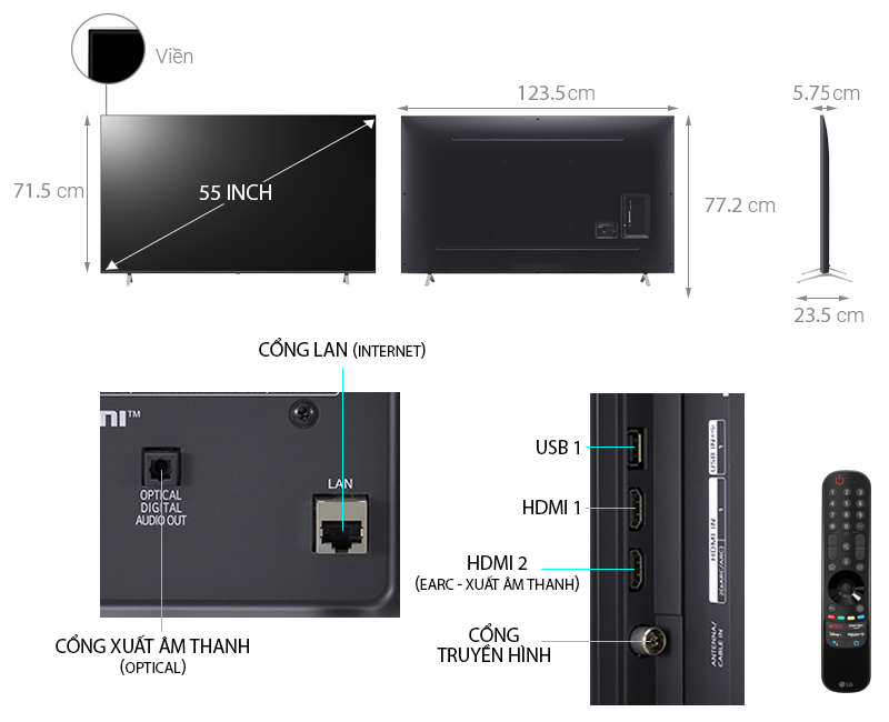 Smart Tivi LG 4K 55 inch 55UP7720PTC ThinQ AI