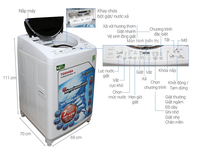 Máy giặt 12 Kg Toshiba DC1300WV lồng đứng