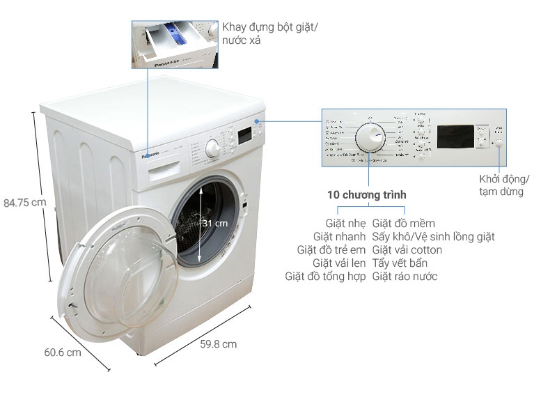 Máy giặt 8 Kg Panasonic NA-108VK5WVT lồng ngang
