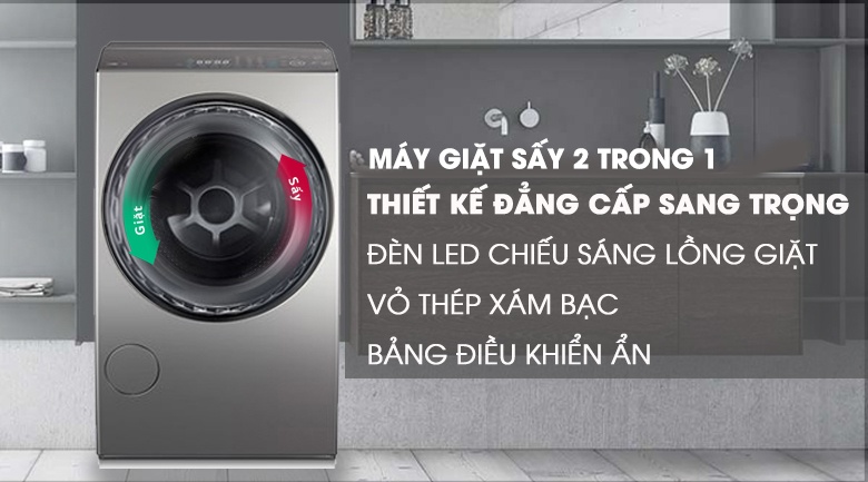 Máy giặt lồng ngang Toshiba Inverter 12Kg +Sấy 7Kg TWD-DUJ130X4V