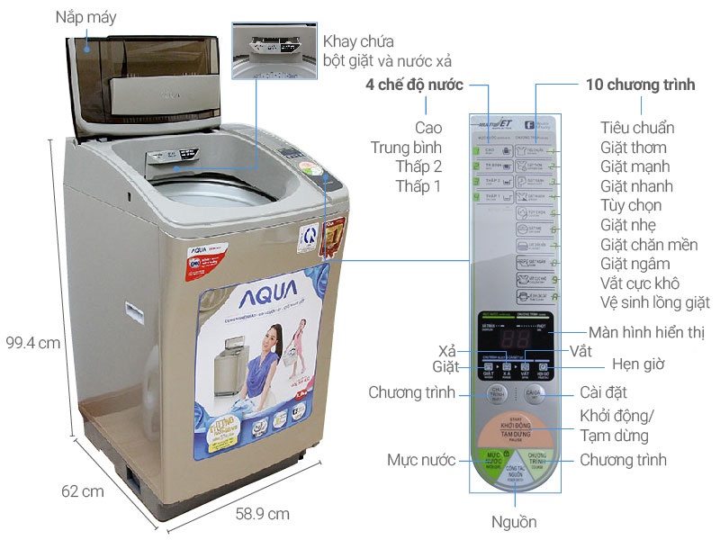 Máy giặt 8 Kg Aqua AQW-U800Z2T lồng nghiêng