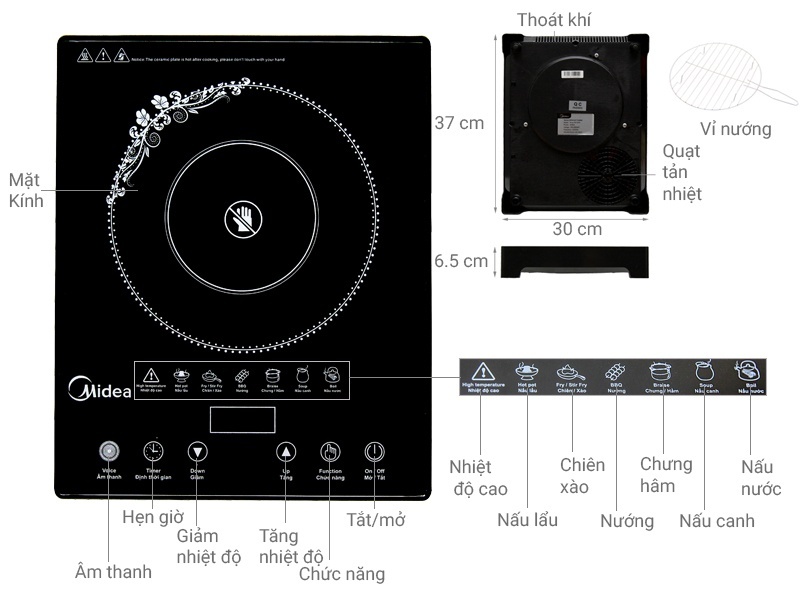 Bếp hồng ngoại Midea MIR-T2013DA 2100 W
