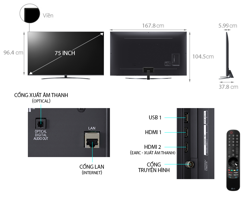 Smart Tivi LG 4K 75 inch 75UP7800PTB ThinQ AI