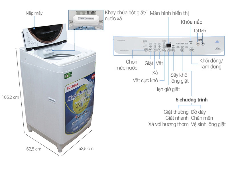 Máy giặt 10.5 Kg Toshiba ME1150GV(WK) lồng đứng