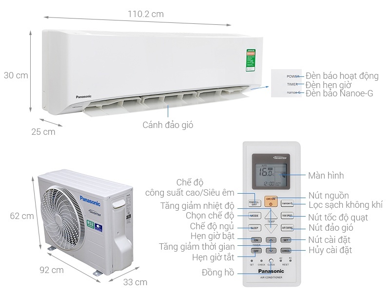 Điều hòa Panasonic 1 chiều inverter PU18UKH-8 18.000BTU