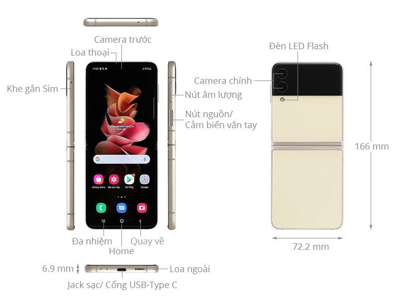 Điện thoại Samsung Galaxy Z Flip 3 F711B 5G 128GB Cream(Beige) (DM)