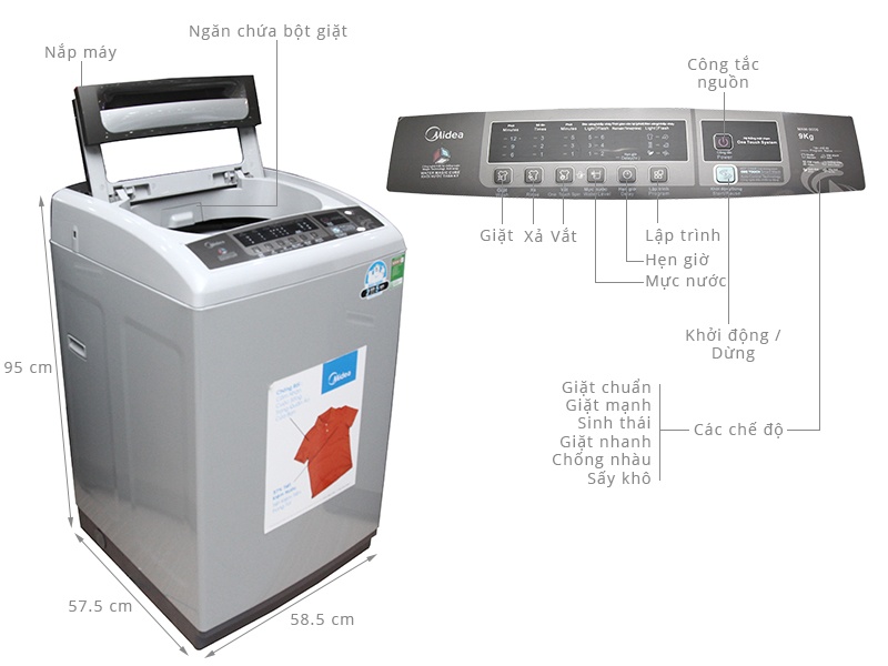 Máy giặt 9 Kg Midea MAM-9006 lồng đứng
