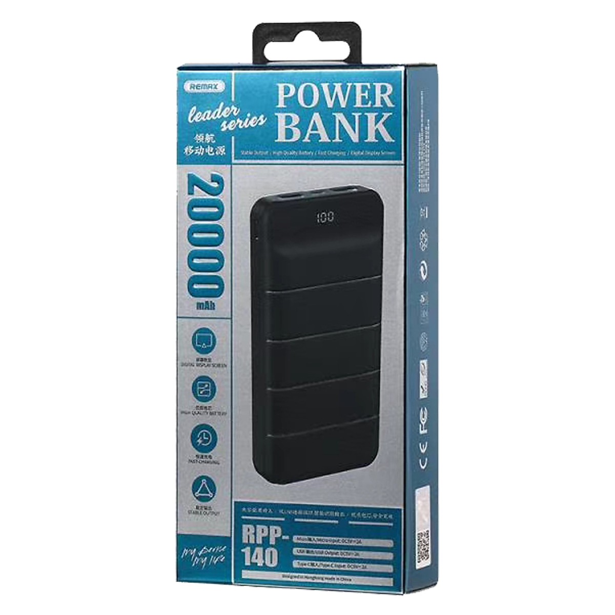 Pin dự phòng Remax Leader Series 2USB 20000mAh RPP-140 (Black/ White)