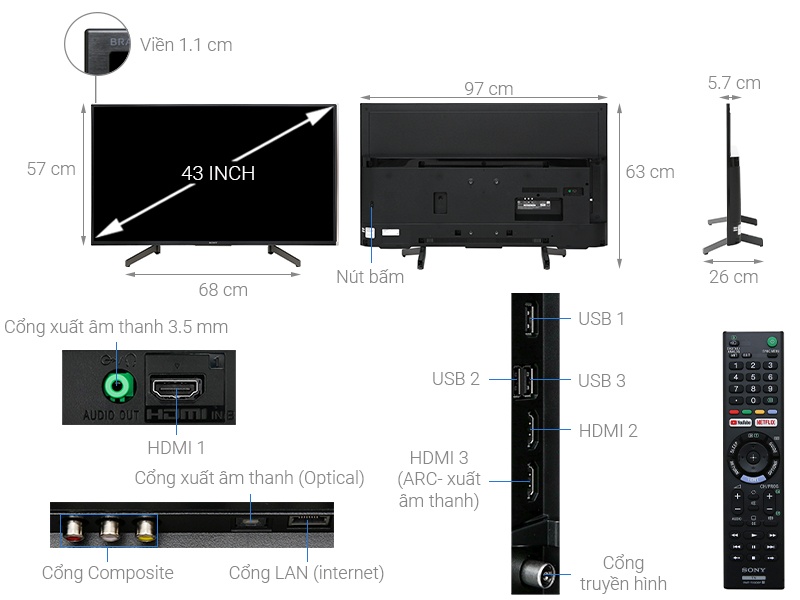 Smart Tivi Sony 43 inch 43X7000G 4K Ultra HD