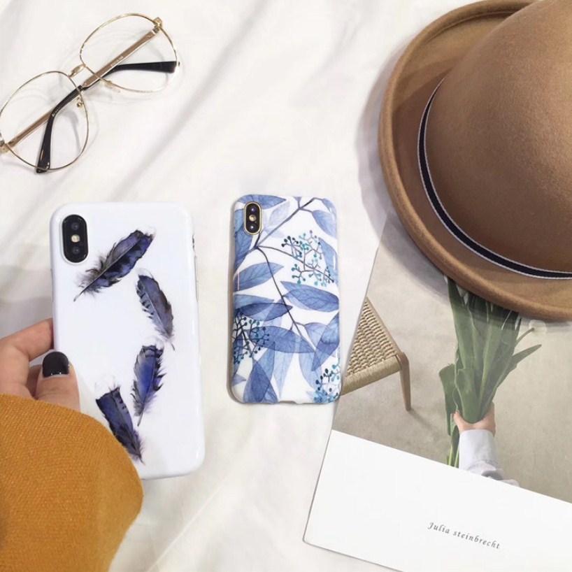 Ốp lưng thời trang Iphone X hoa xanh nhạt