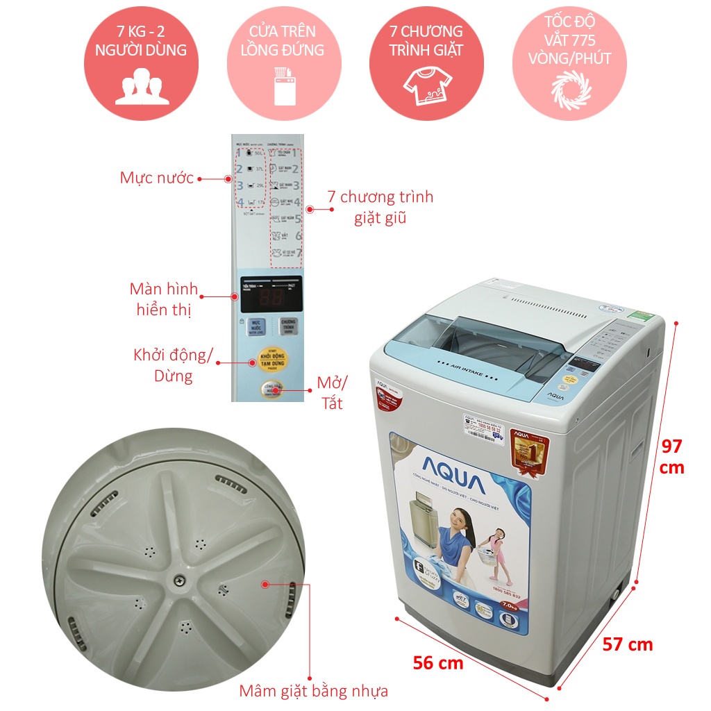 Máy giặt AQUA lồng đứng 7Kg AQ-K70AT