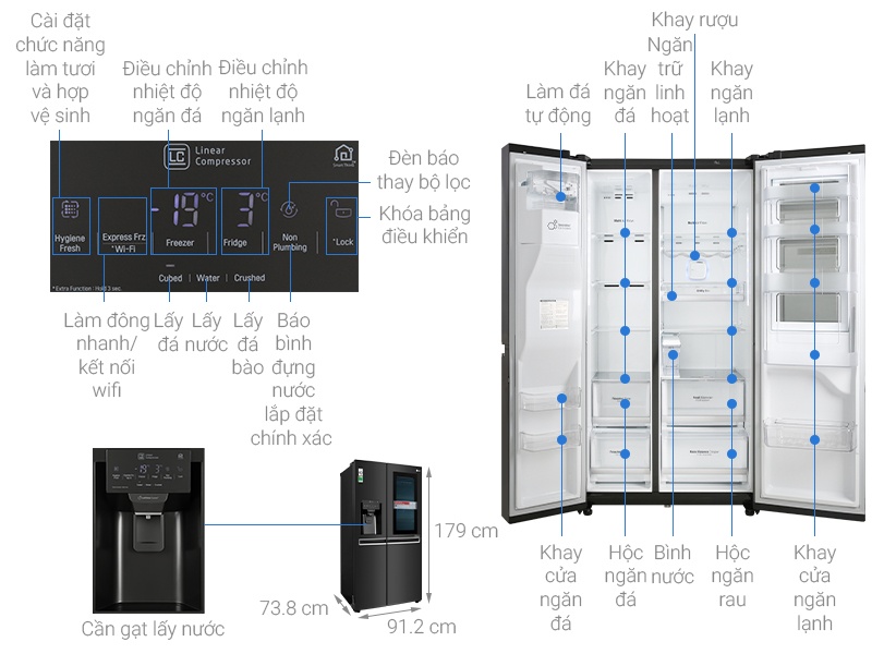 Tủ lạnh LG Inverter Side by side 602 lít GR-X247MC Instaview Door-In-Door