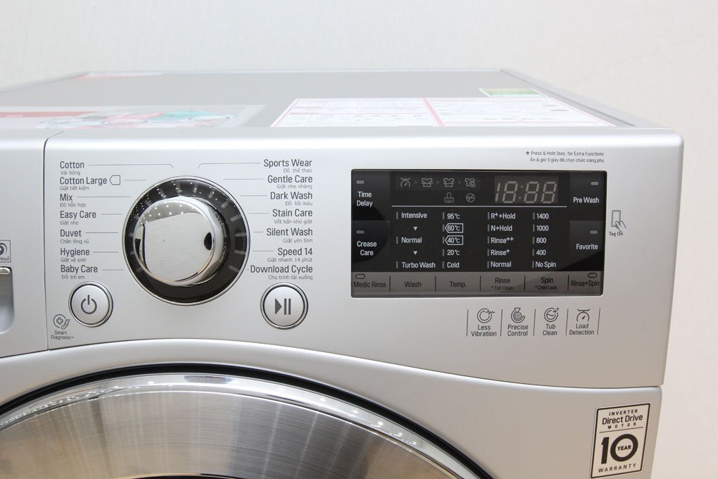 Máy giặt 9 Kg LG F1409NPRL lồng ngang, dẫn động trực tiếp, 6 motion, Turbowash