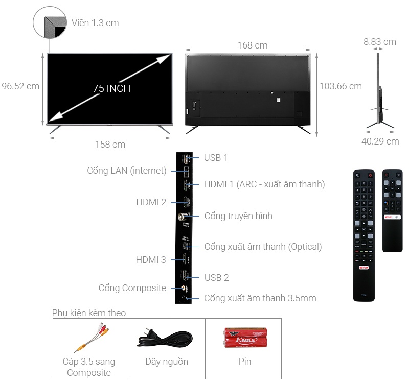 Smart Tivi TCL 4K UHD 75 inch 75A8  Android TV