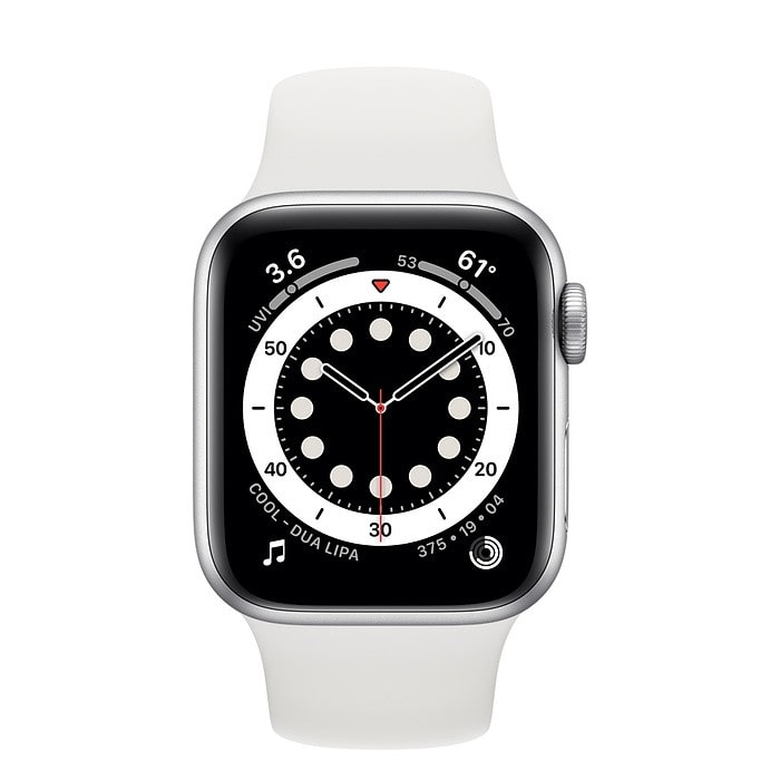 Apple Watch 6 44mm (4G) viền nhôm bạc - Dây cao su Trắng Chính hãng (MG2C3VN/A)