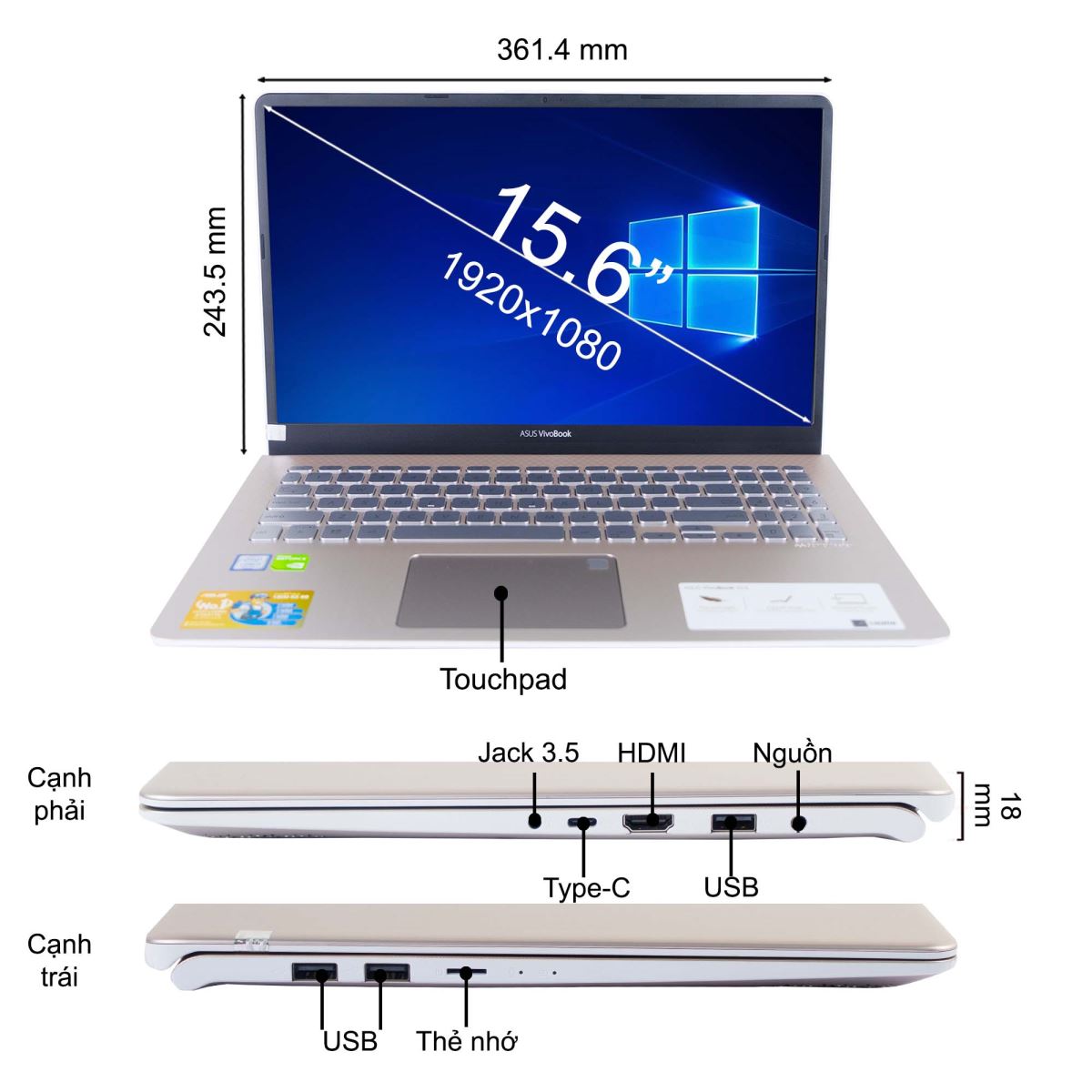 Laptop ASUS S530UN-BQ026T, Core i5 Kabylake R, VGA 2GB, windows 10