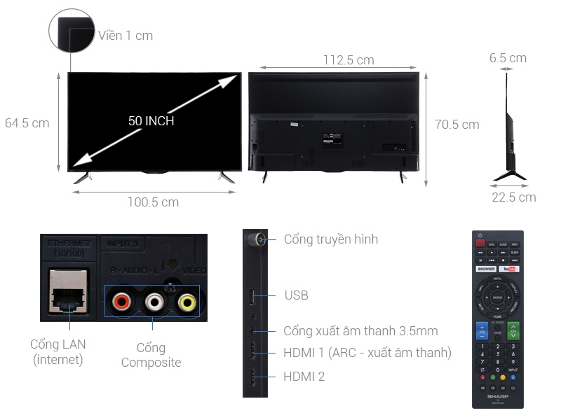 Smart Tivi Sharp 50 inch LC-50SA5500X Full HD AquoMotion 200