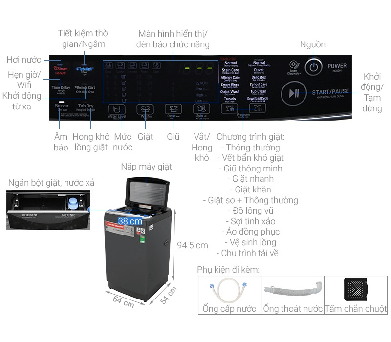 Máy giặt LG Inverter lồng đứng 13kg TH2113SSAK TurboWash3D