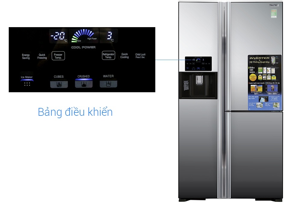 Tủ lạnh SBS 3 cánh HITACHI R-M700GPGV2X (MIR) - 584 Lít ( Mặt Gương)