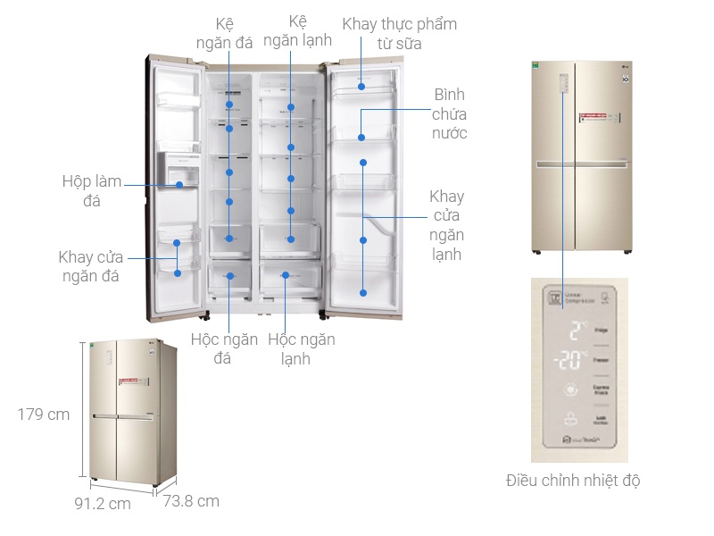 Tủ lạnh Side by Side Inverter LG GR-B247JG 687 Lít