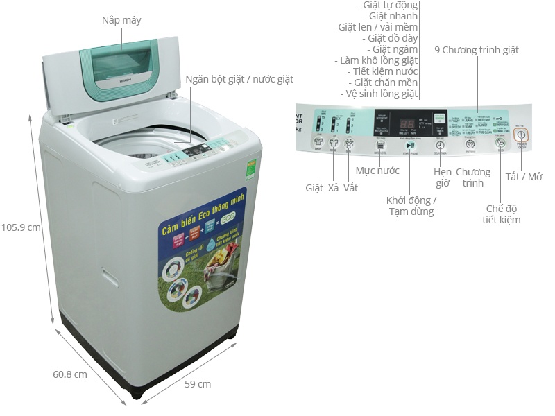 Máy giặt 8 Kg Hitachi SF-80P lồng đứng