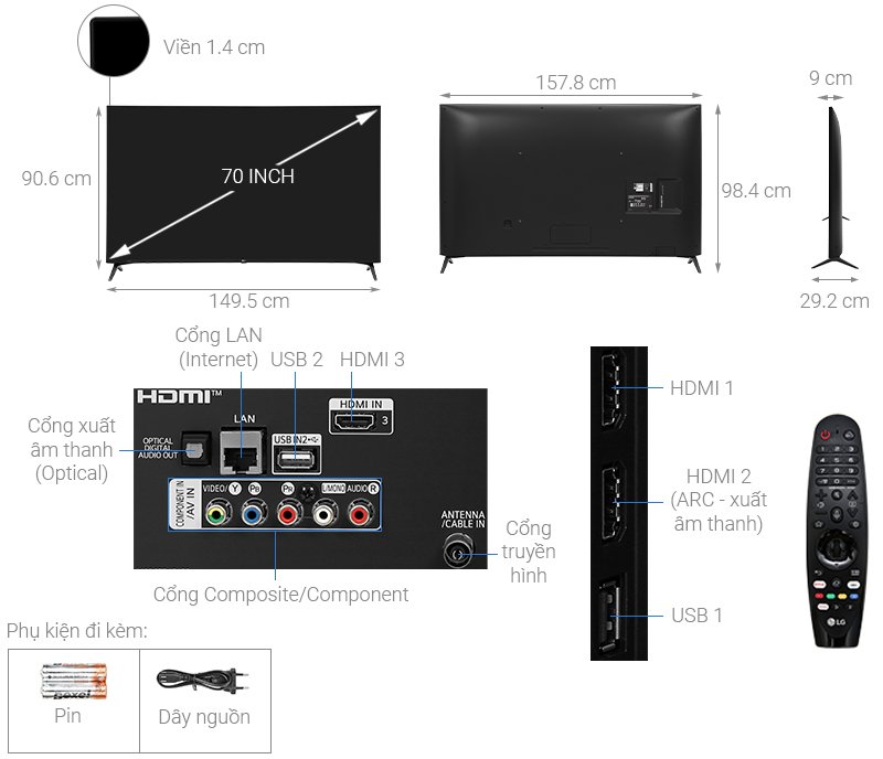 Smart Tivi LG 4K 70 inch 70UN7300PTC ThinQ AI
