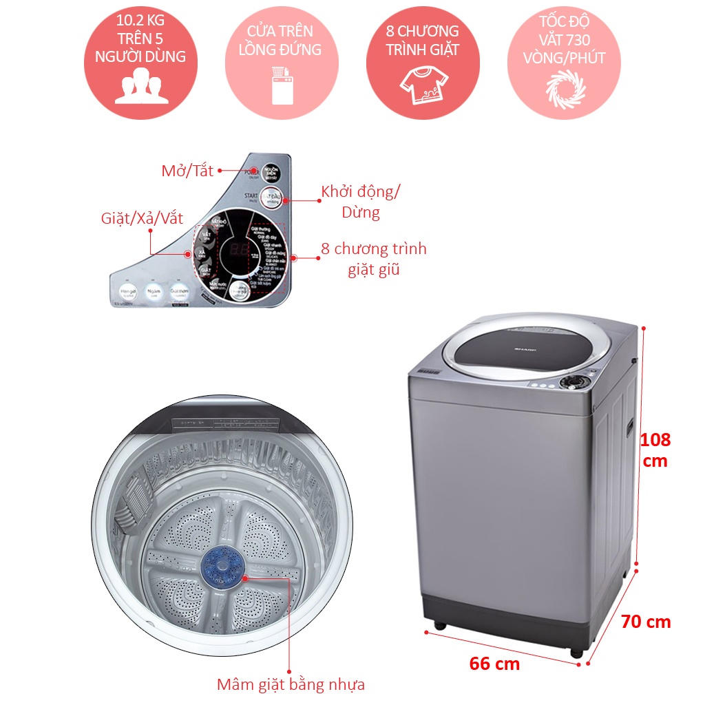 Máy giặt 10 Kg Sharp ES-U102HV-S