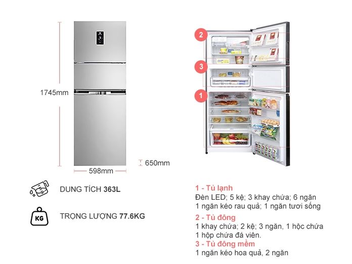 Tủ lạnh 3 cánh Electrolux EME3700HA - 340 Lít Inverter