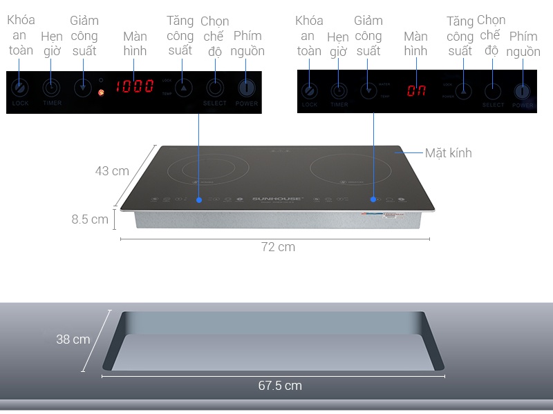 Bếp đôi từ - hồng ngoại Sunhouse SHB9106-ES 4900 W
