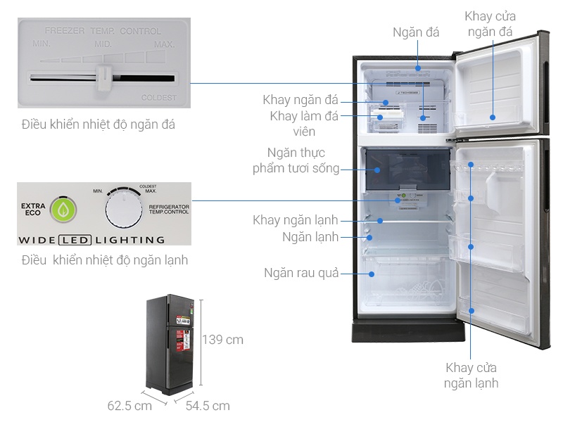 Tủ lạnh Sharp SJ-X201E-DS, 196 Lít, 2 cánh, J-Tech Inverter