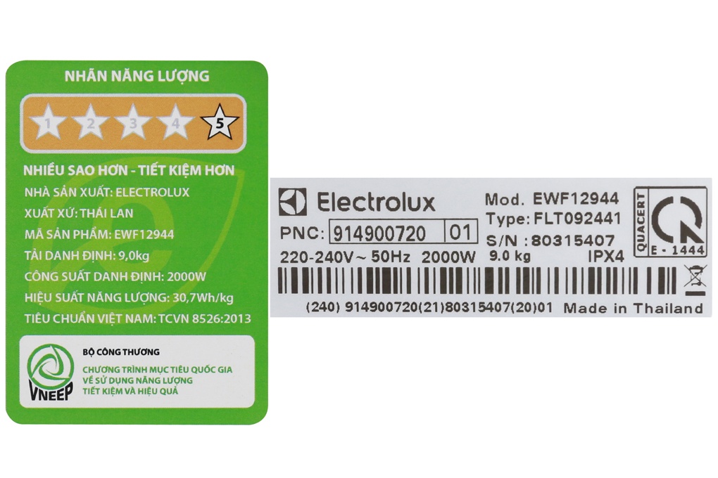 Máy giặt 9Kg Electrolux EWF12944 Inverter