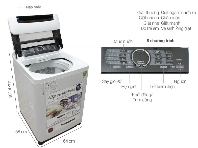 Máy giặt 11.5 Kg Panasonic NA-F115A1WRV lồng đứng