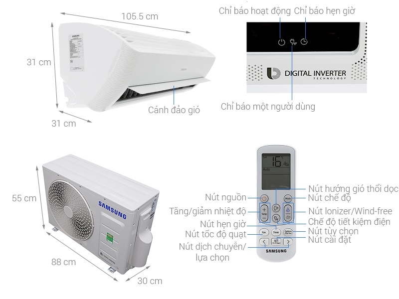Điều hòa Samsung Wind-Free Digital Inverter AR18NVFXAWKNSV 1 chiều 18.000BTU