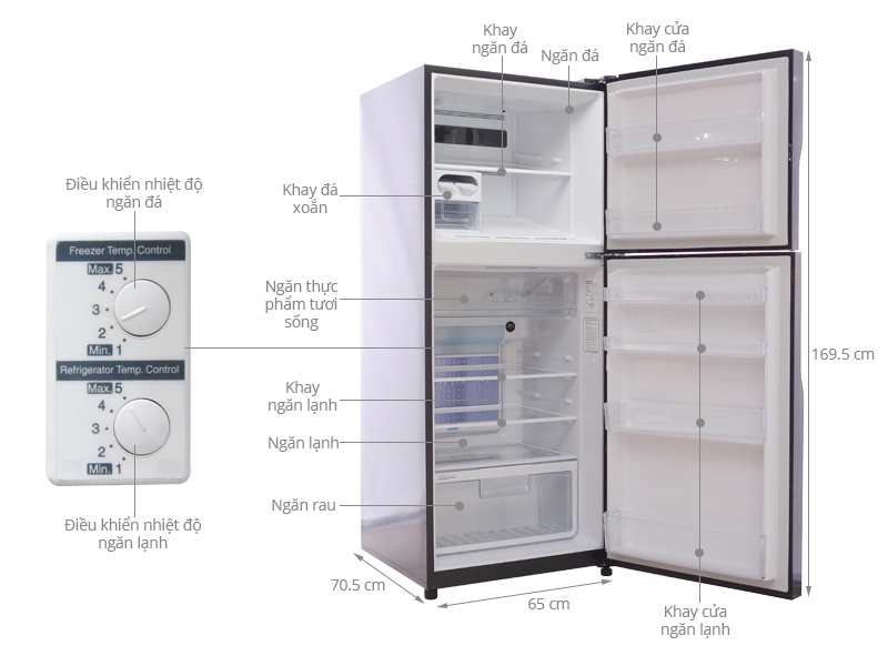 Tủ lạnh Hitachi R-VG440PGV3 (GBW) - 365L Inverter