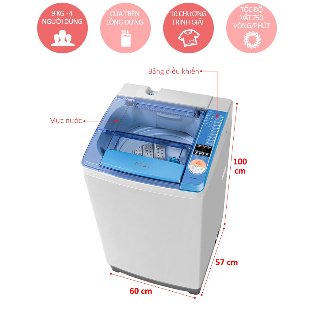 Máy giặt 9 Kg AQua AQW -QW90ZT/S lồng đứng