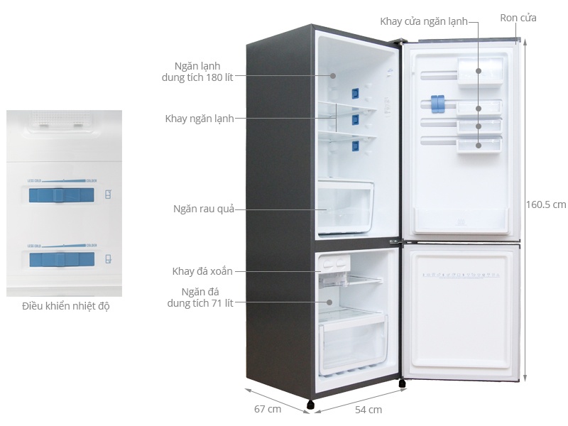 Tủ lạnh Electrolux EBB2600PA-RVN - 260 Lít, 2 cửa, ngăn đá dưới