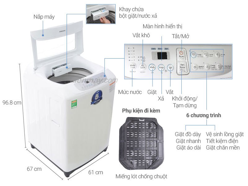 Máy giặt 9 Kg Samsung WA90F5S3QRW/SV lồng đứng
