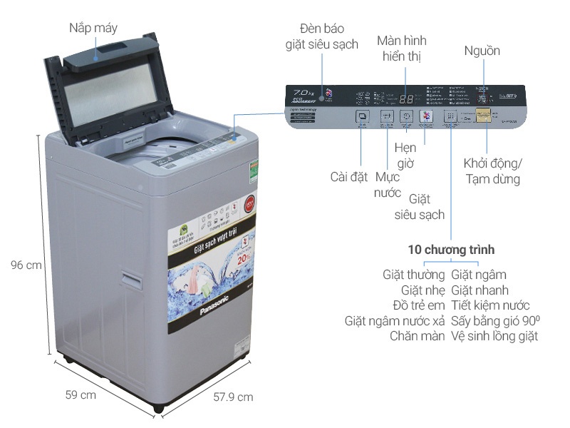 Máy giặt 7 Kg Panasonic NA-F70VS9GRV lồng đứng
